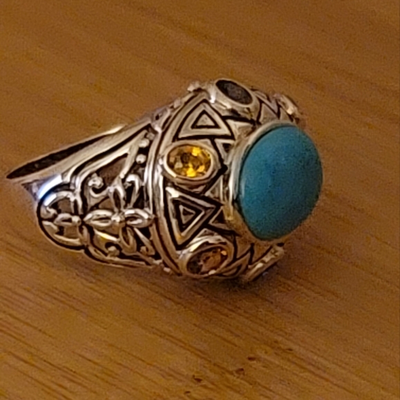 Beautiful Genuine Turquoise, Multicolored Sapphires & .925 Sterling Silv… - Picture 5 of 11